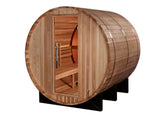 Golden Designs "Zurich" 4 Person Barrel with Bronze Privacy View - Traditional Sauna -  Pacific Cedar B024-01 ACRYLIC BACK WALL