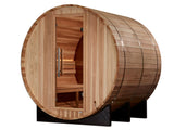 Golden Designs "Zurich" 4 Person Barrel with Bronze Privacy View - Traditional Sauna -  Pacific Cedar B024-01 ACRYLIC BACK WALL